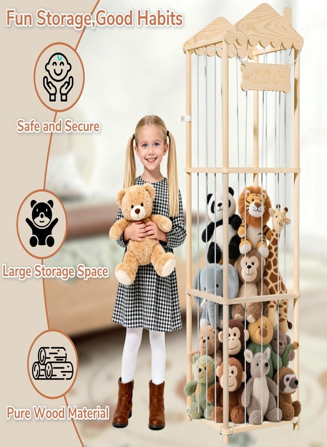 AMBIRD Stuffed Animal Storage, Wood Stuffed Animal Zoo Holder, Large Kids Toy Organizers, Plushies Storage for Boys Girls Bedroom, Playroom, Nursery (15.75 x 15.75 x 55 inch) - Image 2